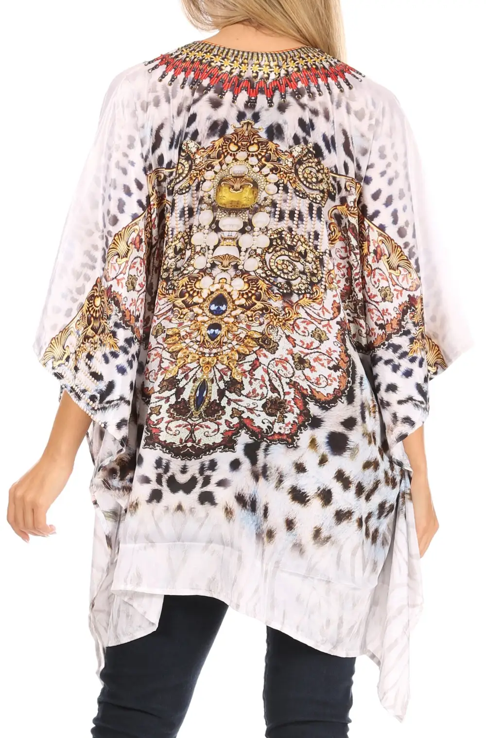 Women's Caftan Poncho Cover up V neck Top Lace up With Rhinestone