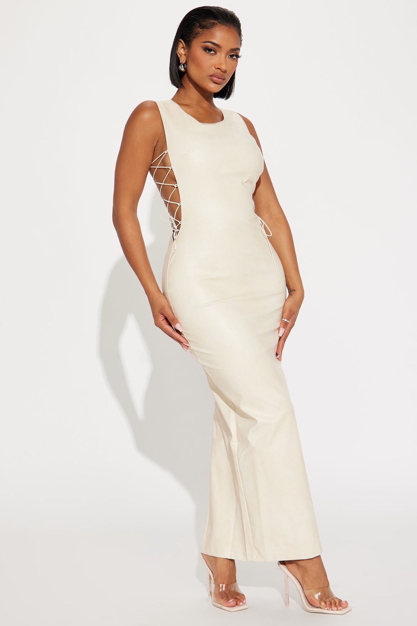 Trinity Leather Maxi Dress - Cream