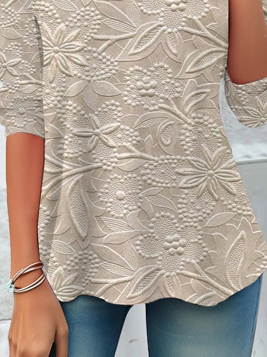 Women's T shirt Long Sleeve Top 3D Print Floral Casual Regular Tops Daily Print Silver Pink Sky Blue Khaki Spring Fall Prefall