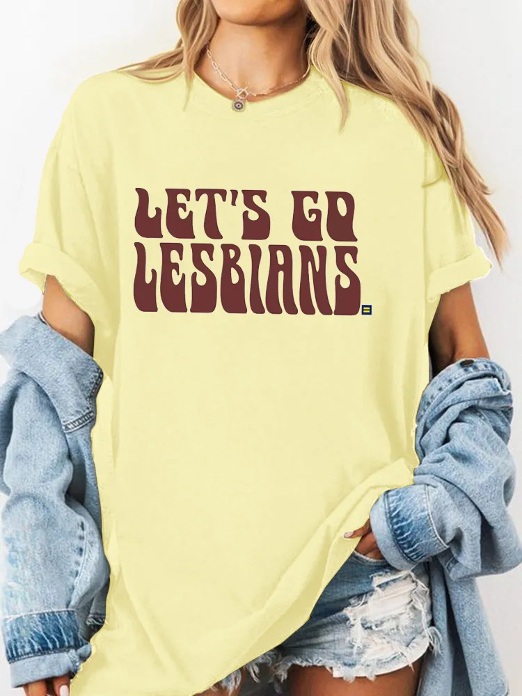 Pure Cotton Round-Neck Short-Sleeved Shirt Let'S Go Lesbians Ringer T-Shirt