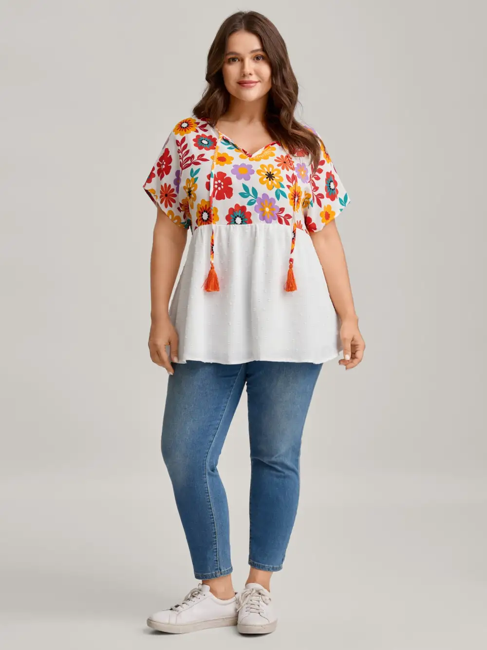 Floral Print Neck-Tie Babydoll Top