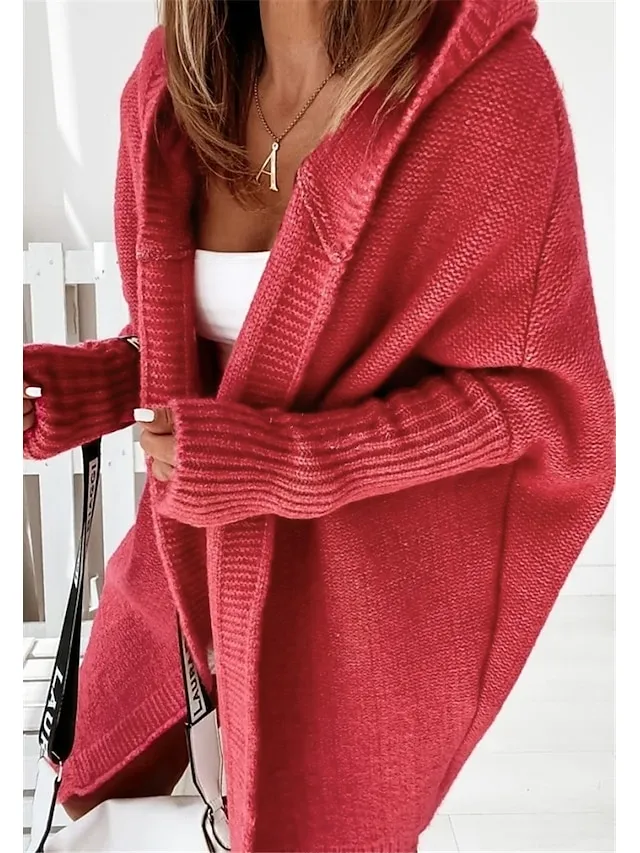 Women's Cardigan Hooded Solid Color Stylish Basic Casual Long Sleeve Loose Sweater Cardigans Hooded