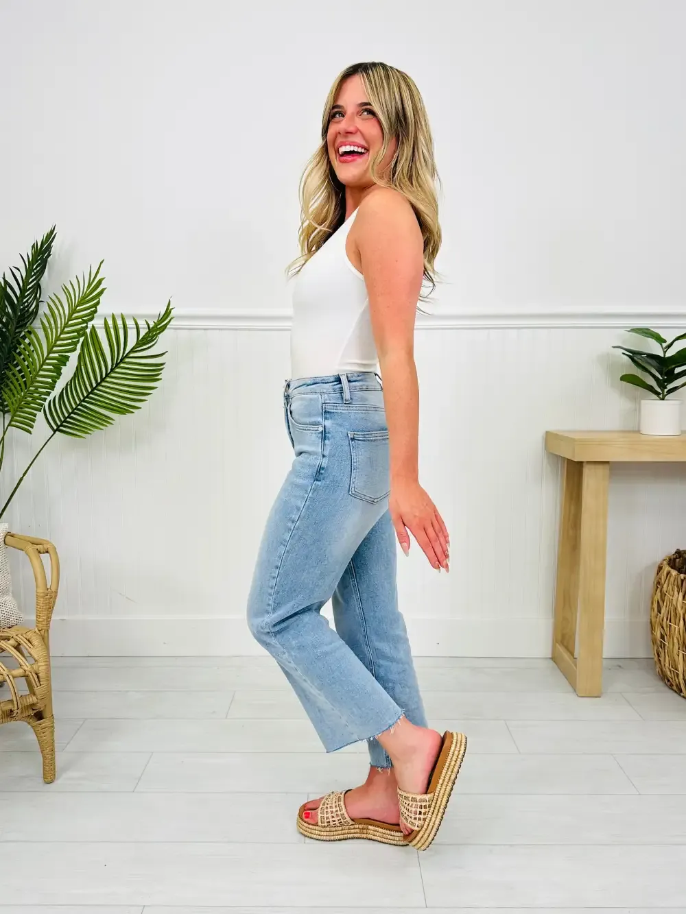 Along For The Ride Wide Leg Cropped Jeans With Tummy Control