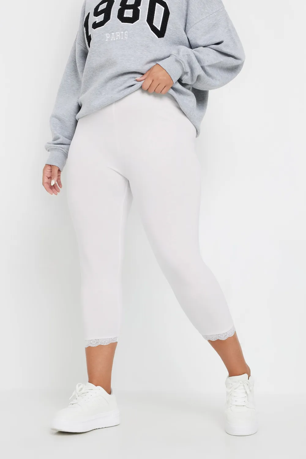 YOURS FOR GOOD Curve Black Cotton Essential Lace Trim Crop Leggings