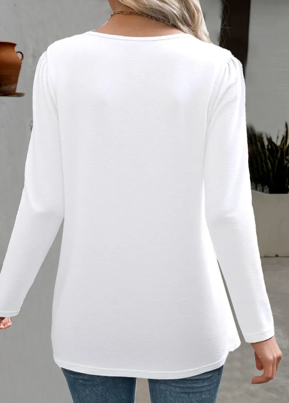 White Long Sleeve Round Neck T Shirt