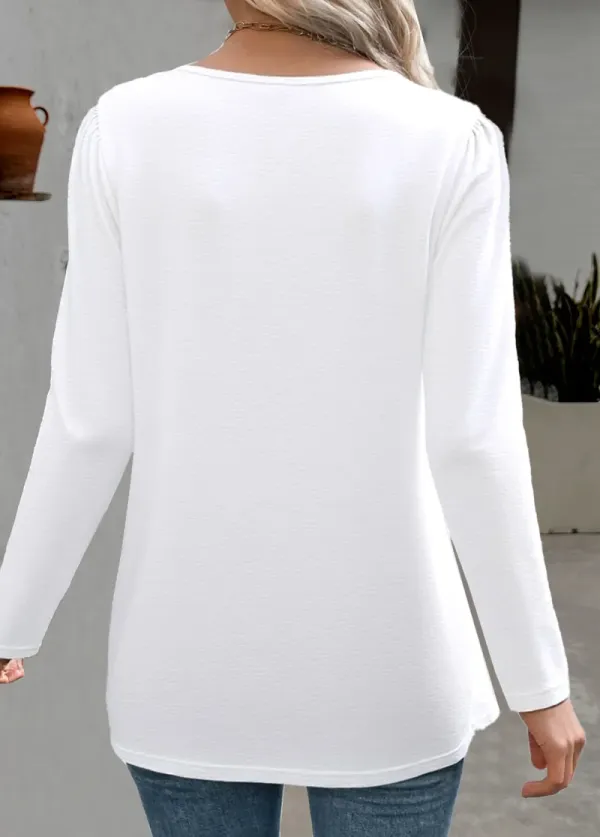 White Long Sleeve Round Neck T Shirt