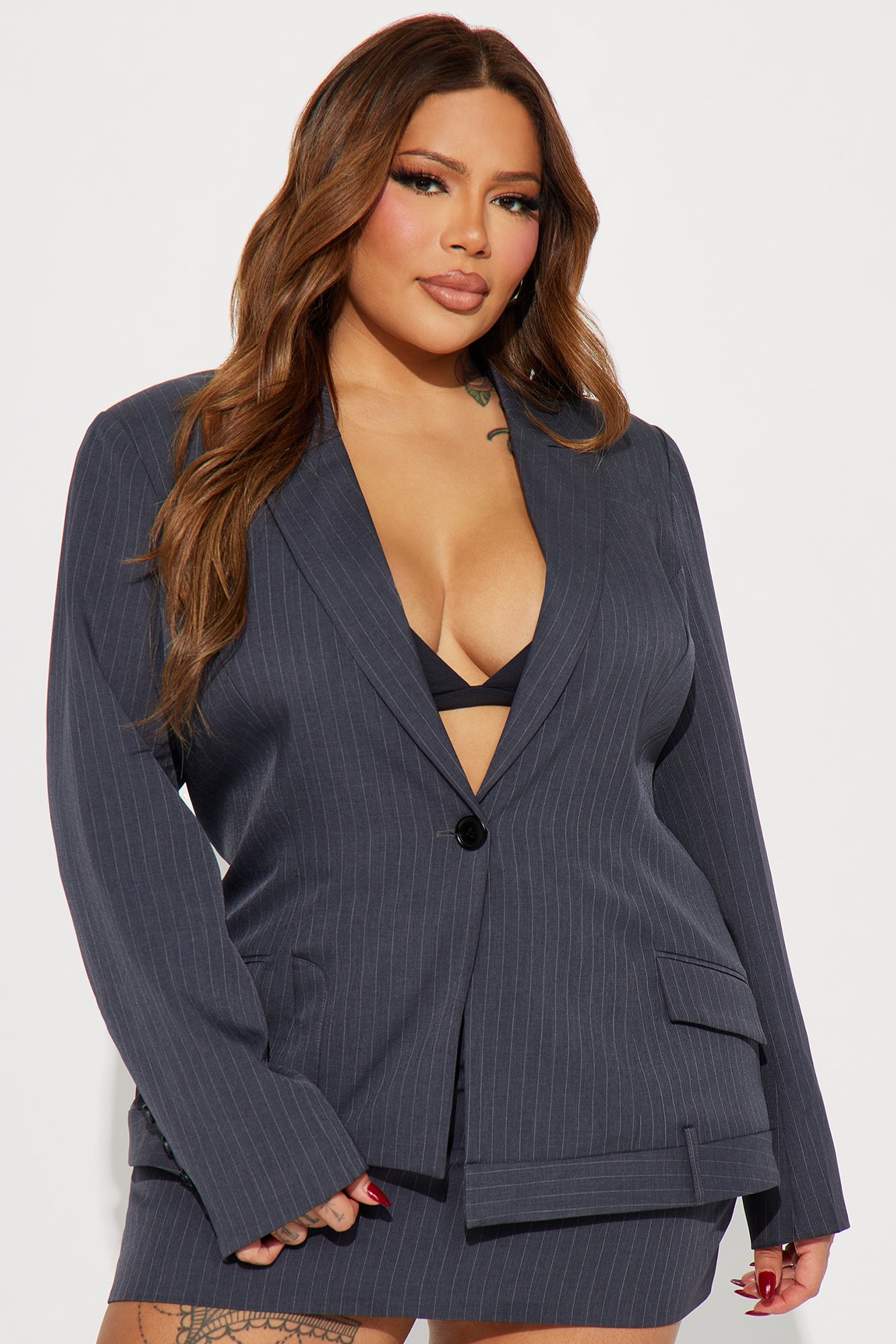 Nessa Blazer Skirt Set - Grey