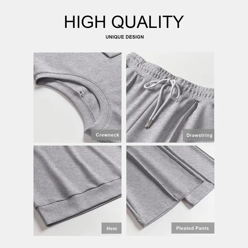 Women's Summer 2 Piece Outfits Casual Sleeveless Sweatsuits Matching Wide Leg Tracksuits Lounge Sets