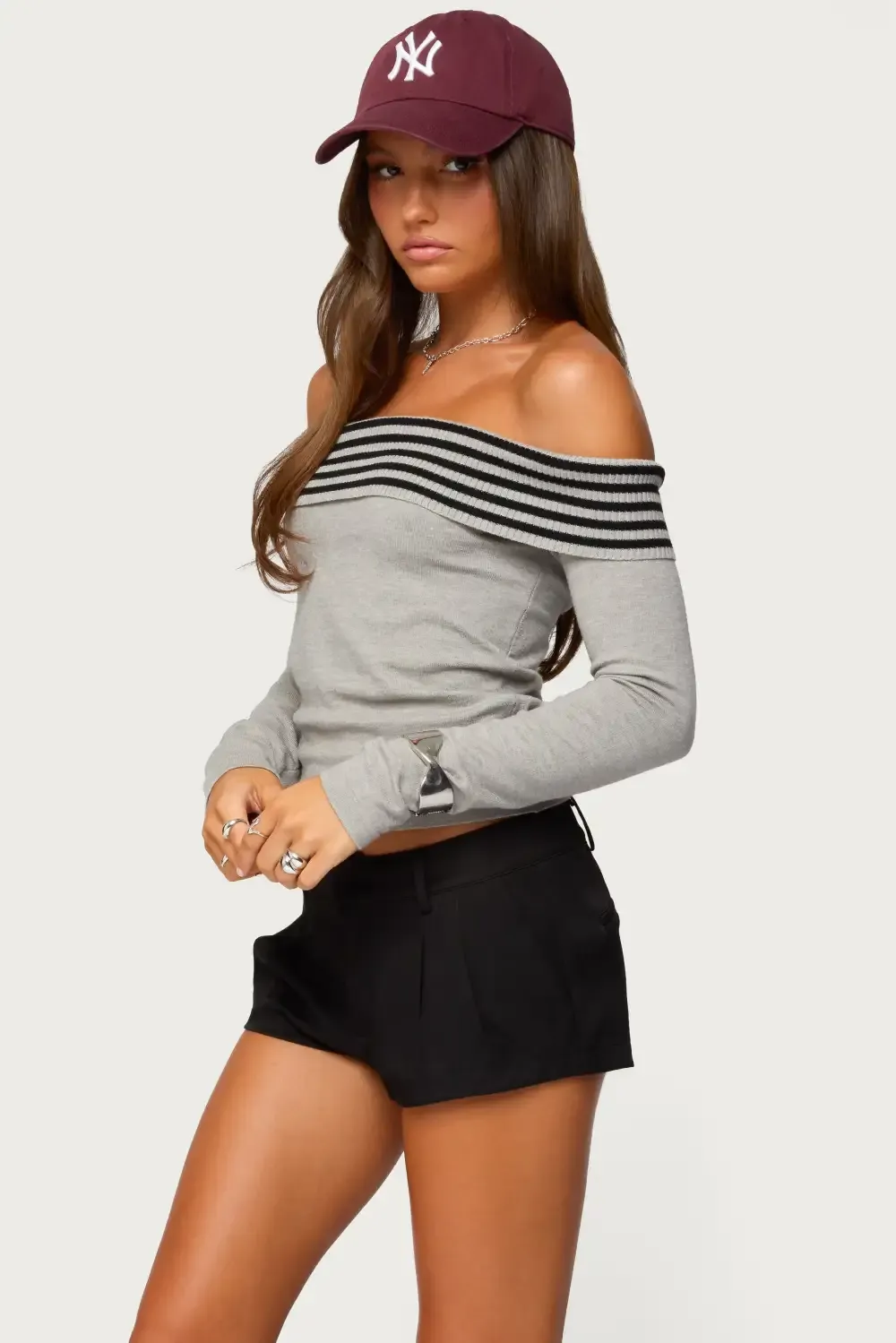 Leetal Stripey Foldover Knit Top