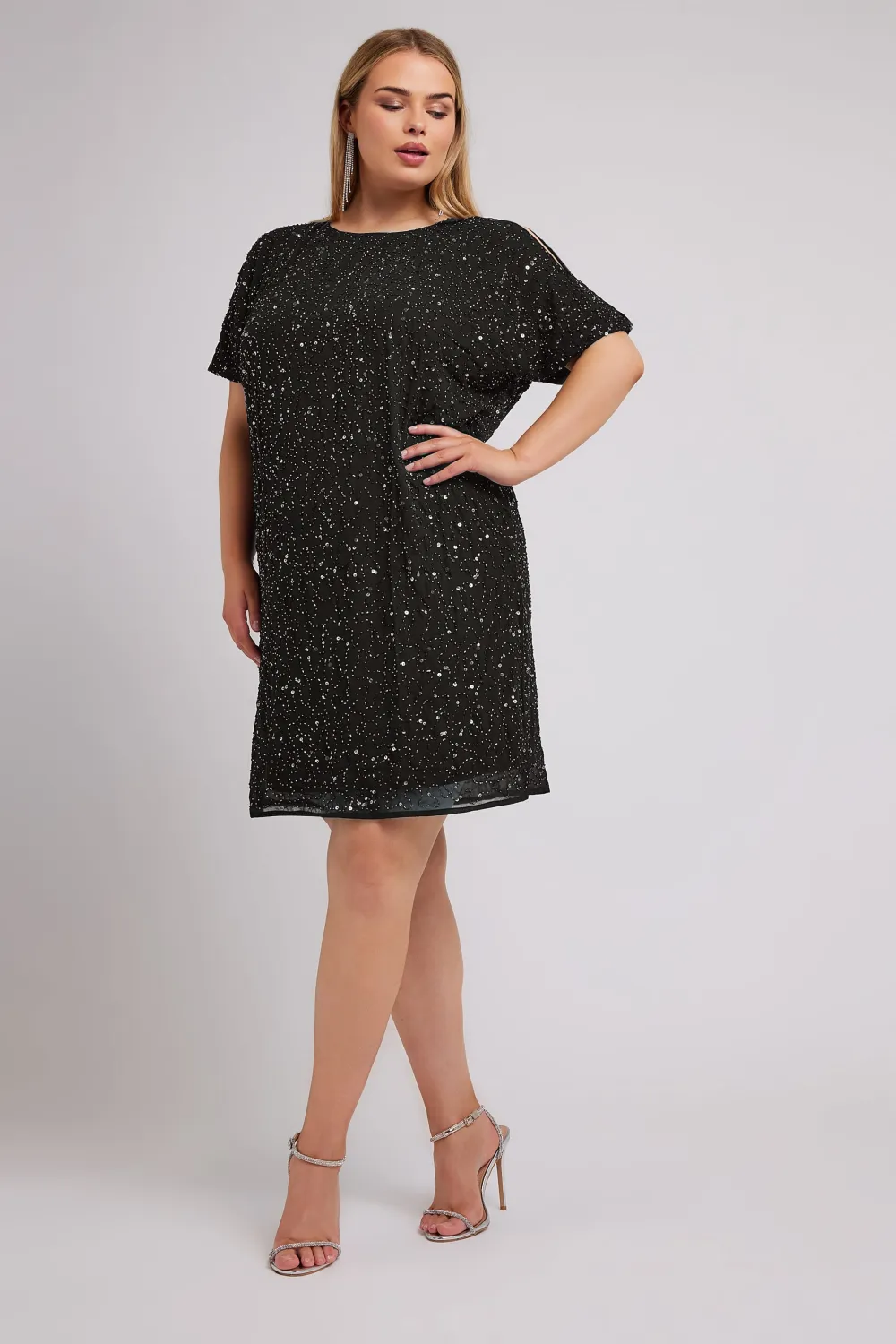 LUXE Curve Teal Green Sequin Hand Embellished Cape Dress
