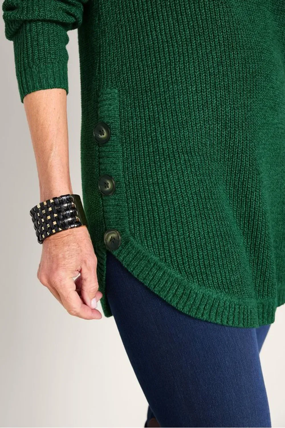Shaker Side Button Sweater