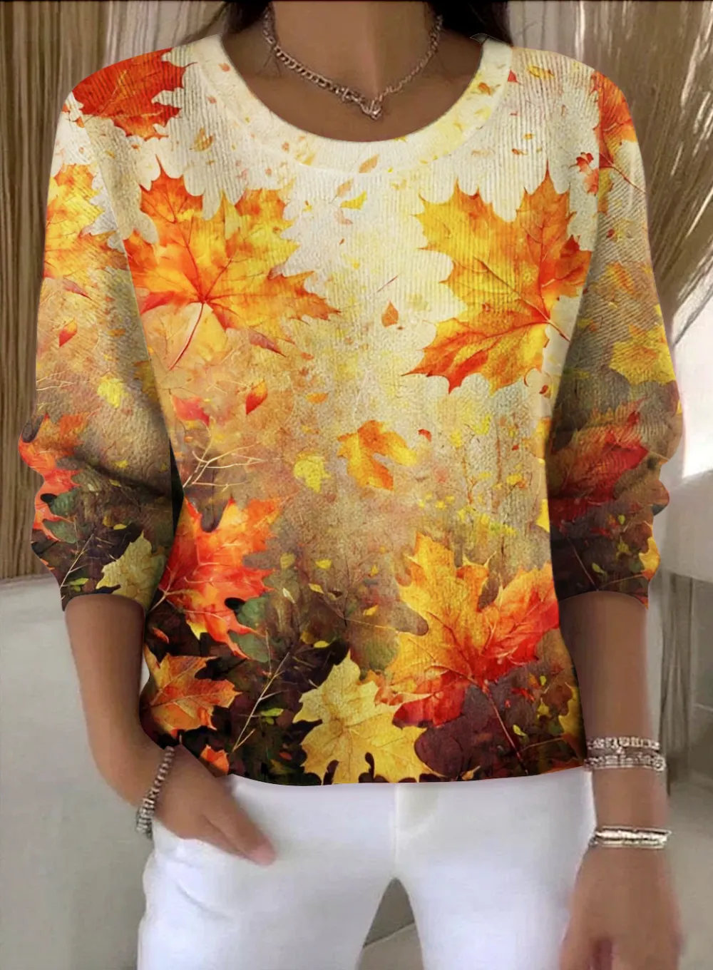 Crew Neck Cotton Vintage Floral Sweater