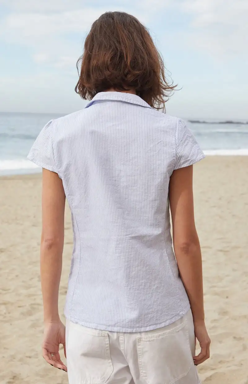 John Galt Blue & White Rue Striped Collared Top