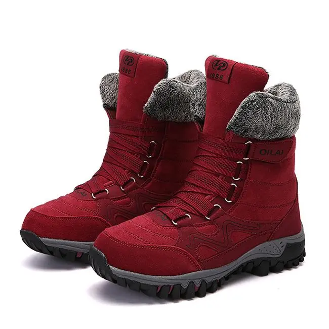 Large Size Women Hook Loop Outdoor Sneakers Mid Calf Warm Suede Boots