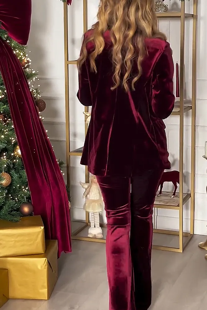 Women's Fashion sequin patchwork lapel, Jacket Pants Two Piece Set