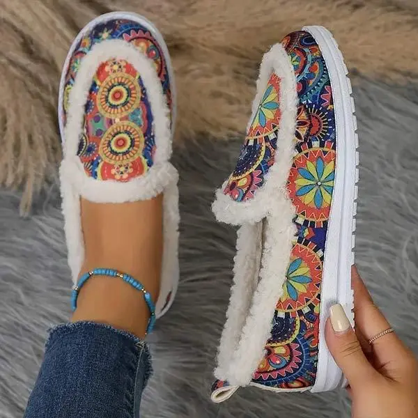 Women's Slip-On Low-Cut Furry Cuff Canvas Shoes 03355974C