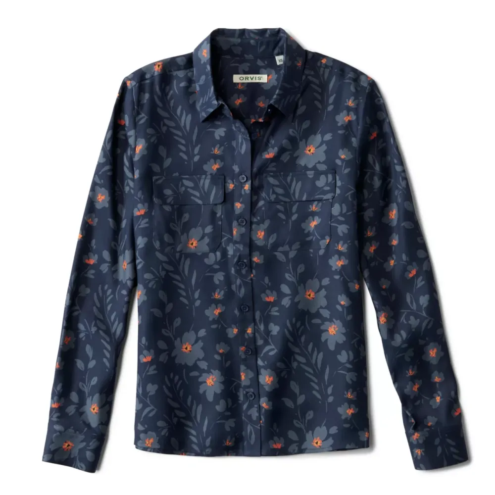 Washable Printed Silk Long-Sleeve Shirt
