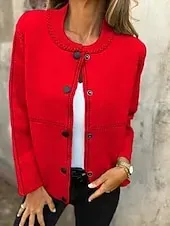 Women's Sweater Cardigan Elegant Fashion Streetwear Pure Color Crew Neck Pocket Knitted Long Sleeve Regular Tops Knit Outdoor Daily Weekend Black White Fall Winter