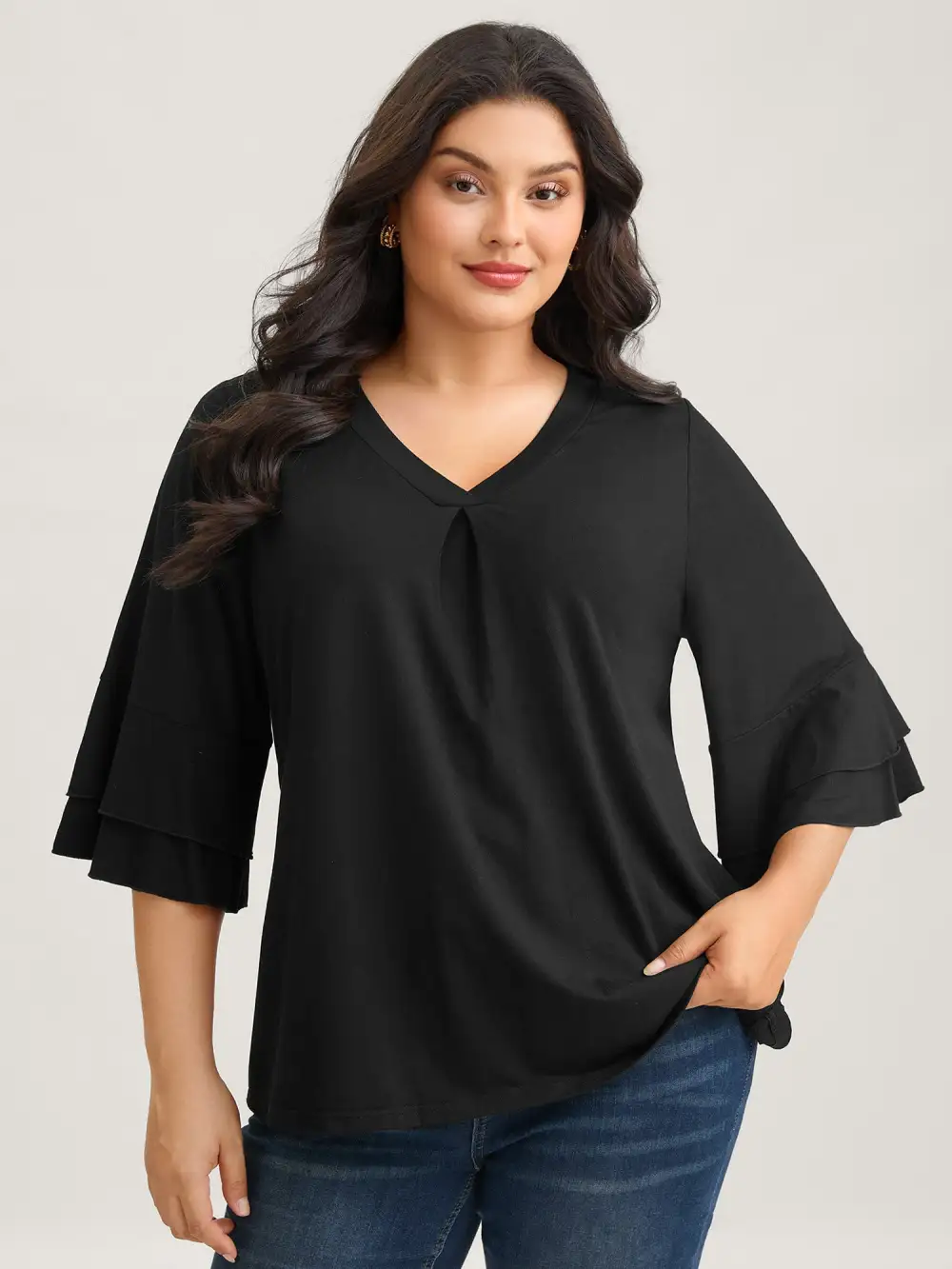 Supersoft Essentials Ruffle Layered Sleeve Pleated T-shirt