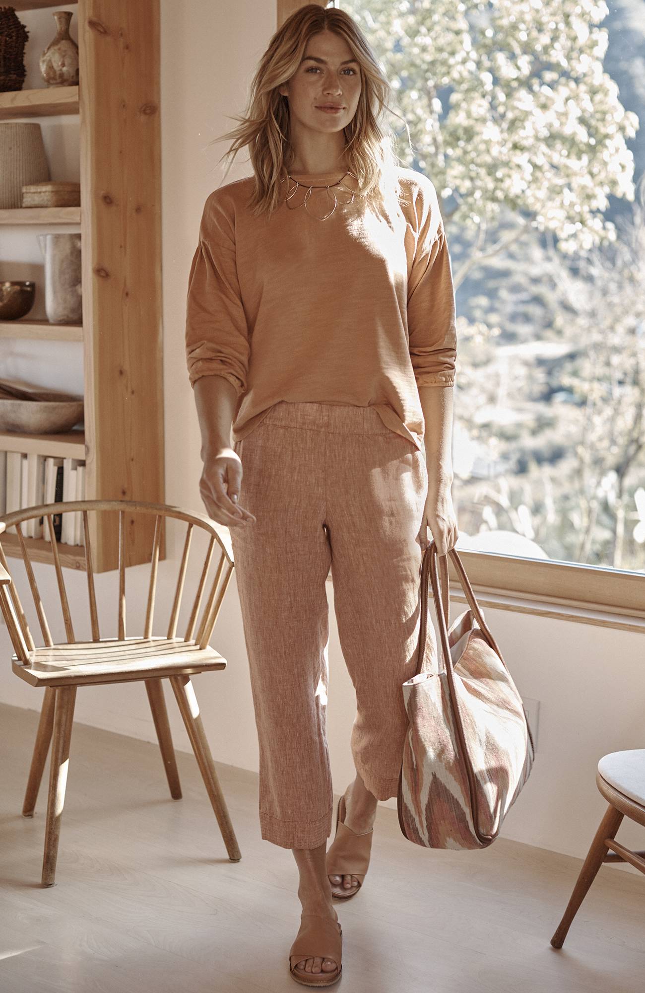 pure jill linen trapunto-stitched pants