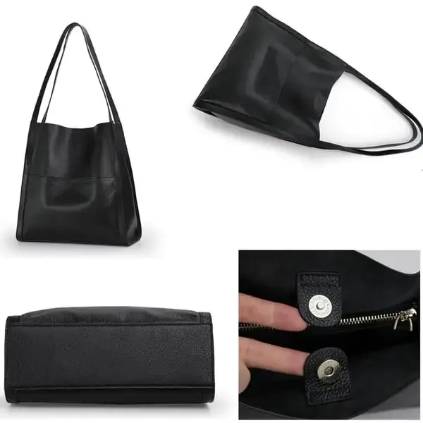 Simple Solid Colour Shoulder Bag Made of Genuine Leather
