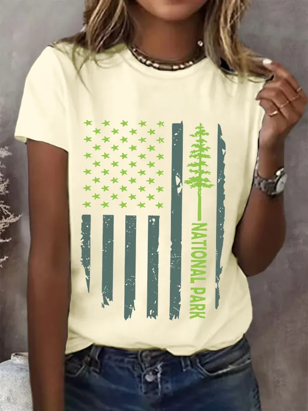 Women'S T-Shirt Women'S National Park Printed T-Shirt Crewneck Cotton T-Shirt