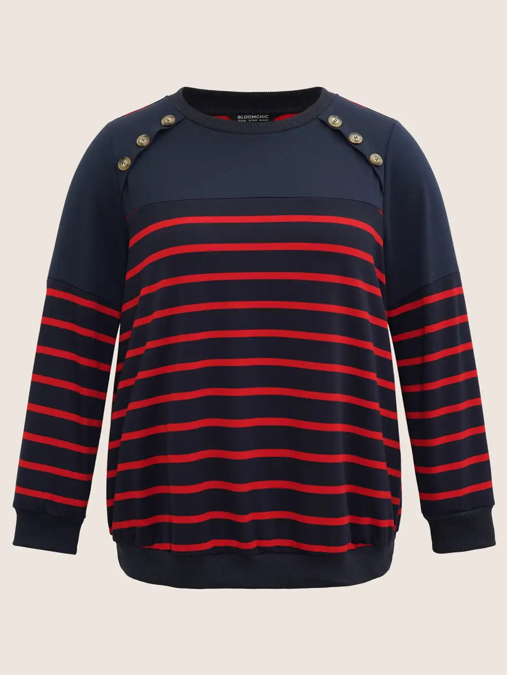 Striped Patchwork Button Detail Sweatshirt