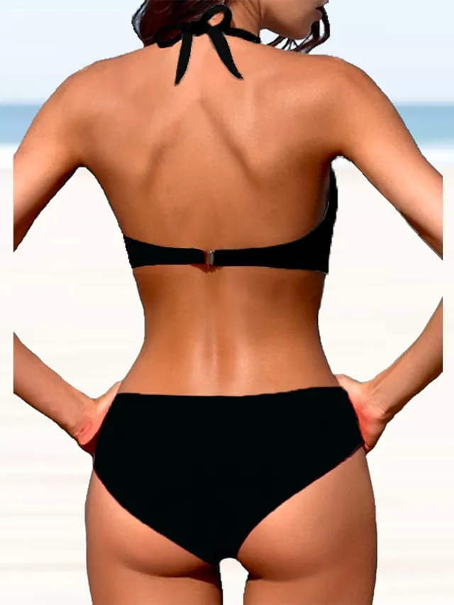 Women's Swimwear Bikini Plus Size Swimsuit 2 Piece Stripe Striped Black Burgundy Blue Lavender Purple Bandeau Bathing Suits Sports Push Up Summer
