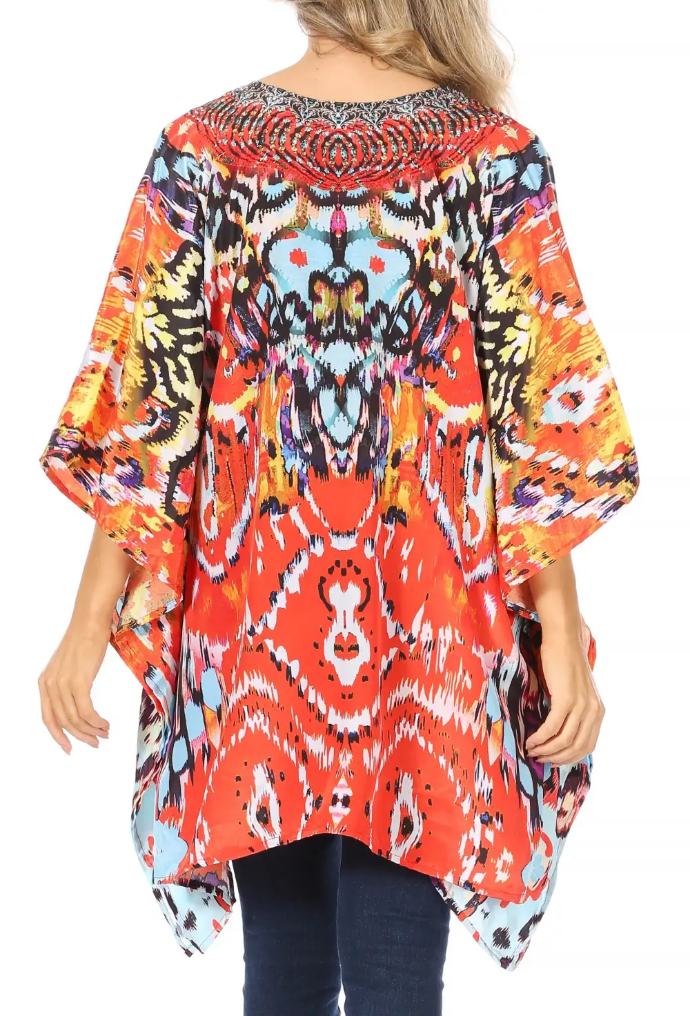 Women's Caftan Poncho Cover up V neck Top Lace up With Rhinestone
