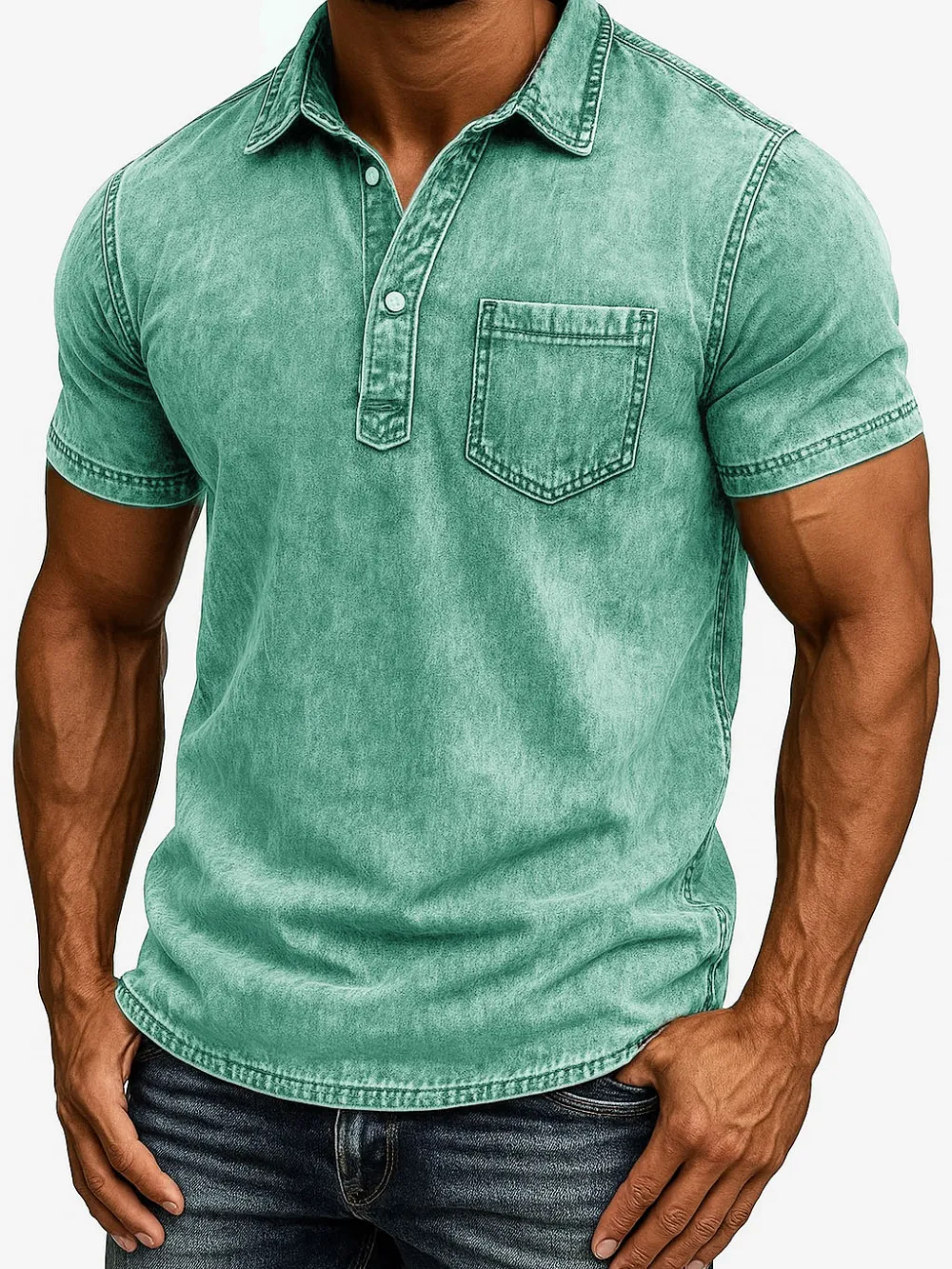 Men's Fashion Outdoor Retro Distressed Fabric Short Sleeve Pocket Polo Shirt