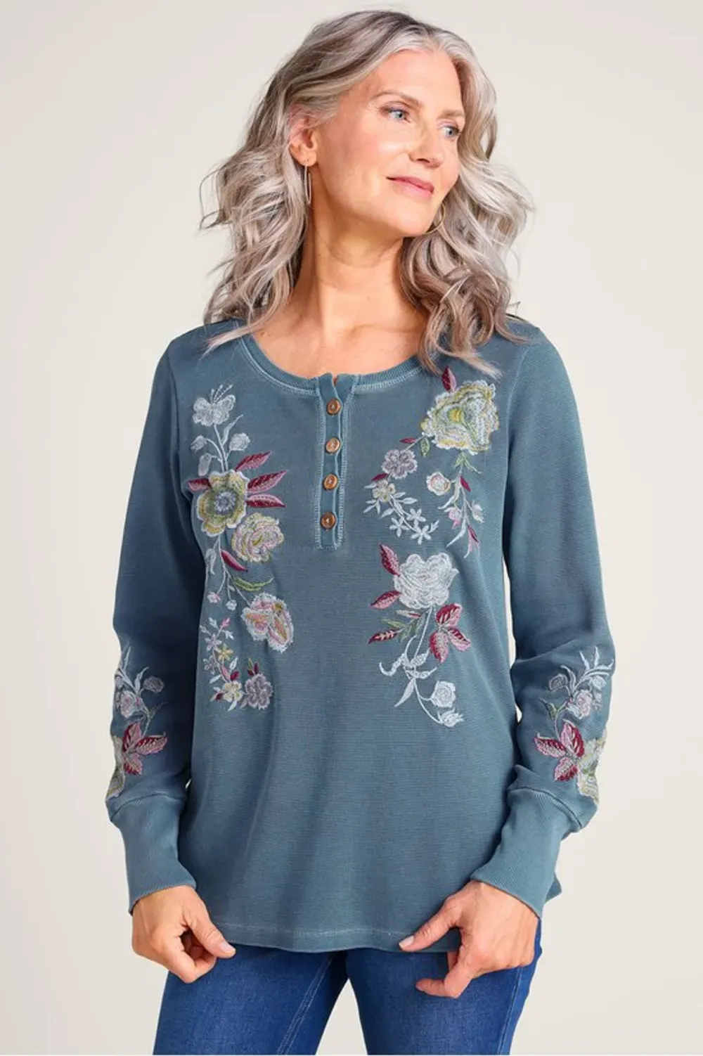 Krissy Embroidered Waffle Pullover
