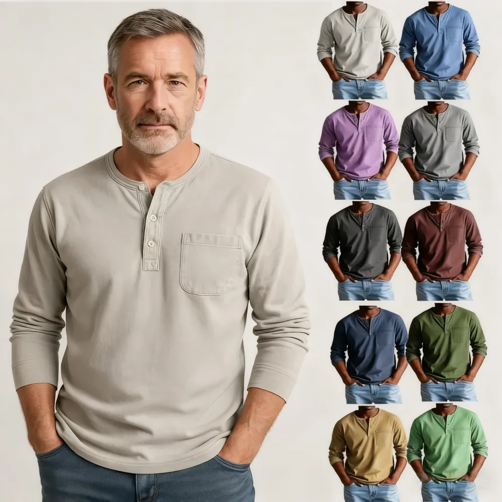 💫Clearance Sale🔥 - Men's Fashion Vintage Distressed Pocket Long Sleeve Henley Shirt