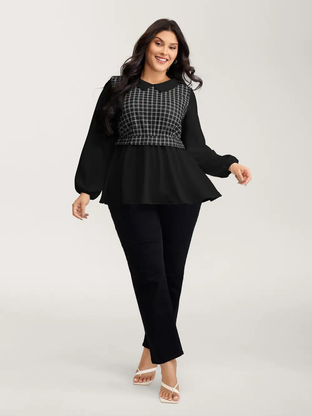 Houndstooth Pattern Color Contrast Blouse