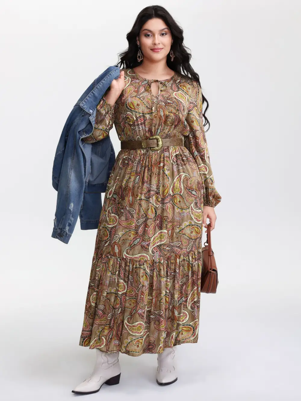 Paisley Print Neck-Tie Tiered Maxi Dress