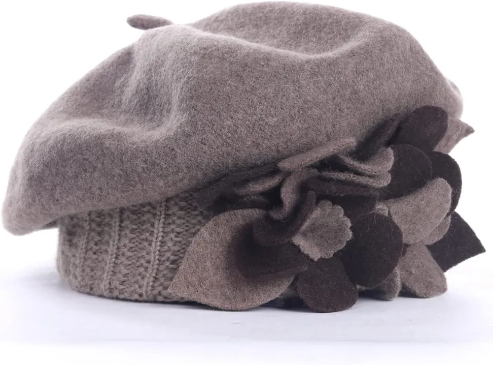 Lady French Beret 100% Wool Beret Floral Dress Beanie Winter Hat