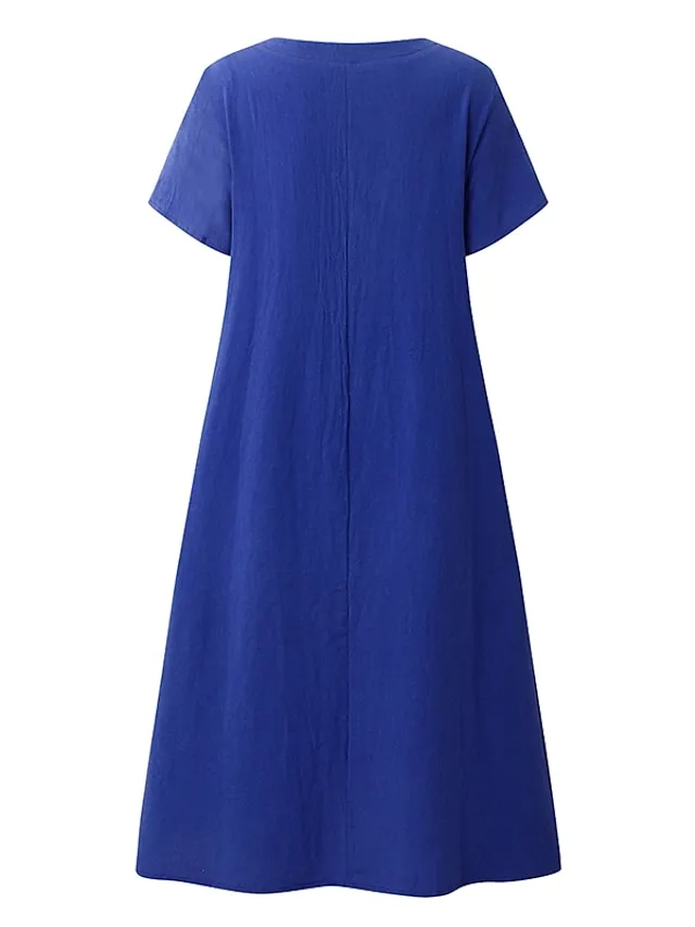 Women's Casual Dress Casual Dress Shift Dress Pure Color Pocket V Neck Midi Dress Basic Daily Vacation Short Sleeve Loose Fit Black Yellow Light Green Summer Spring S M L XL XXL