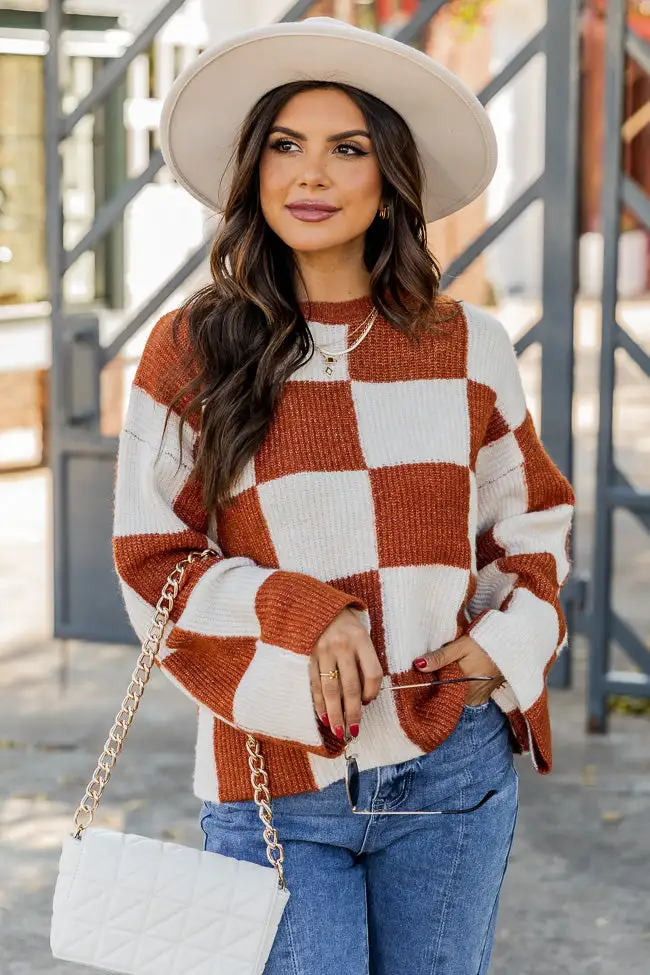 Best Behavior Brown Checkered Sweater