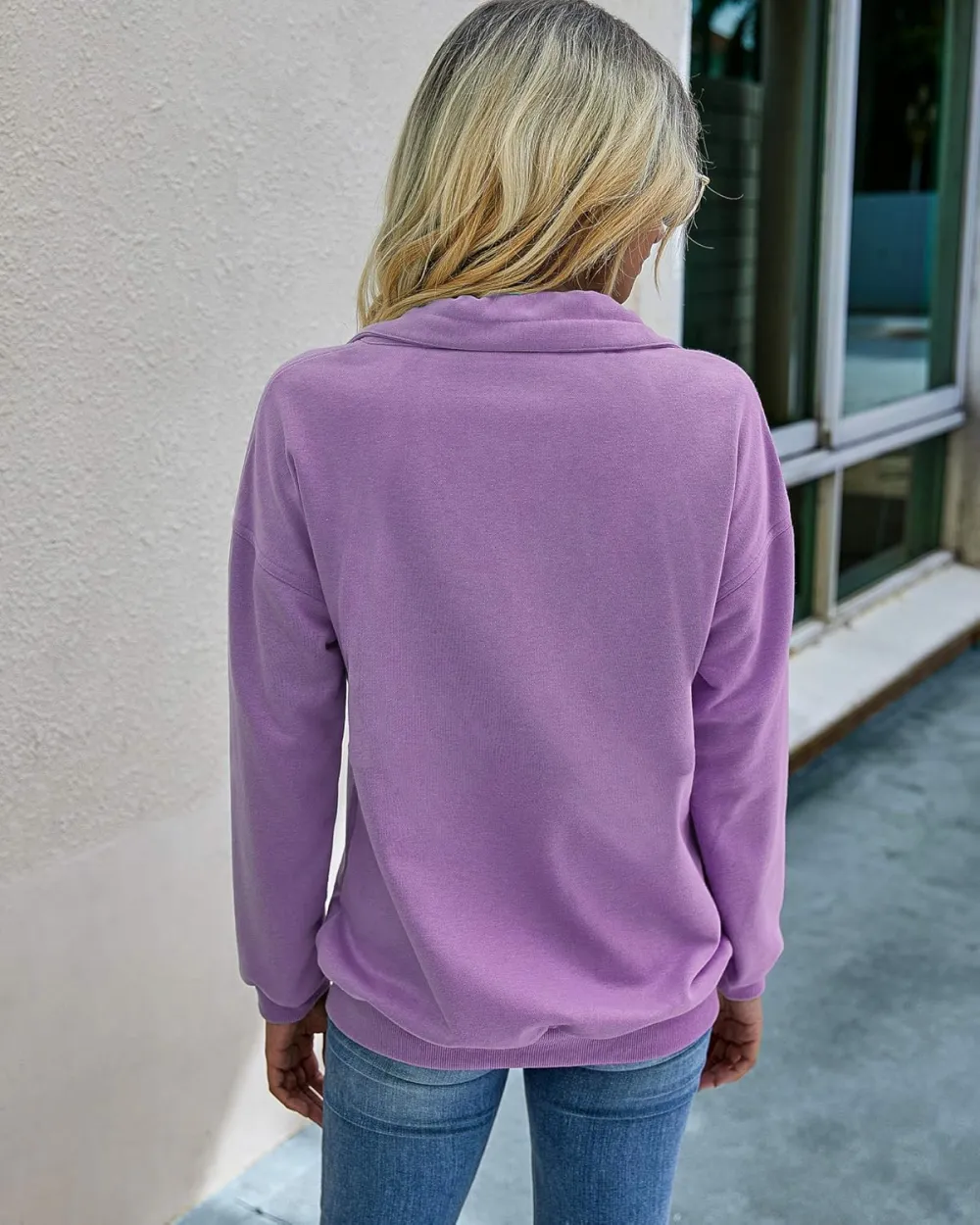 Women's Casual Long Sleeve Lapel Zipper Sweatshirt Drawstring Loose Pullover Tops