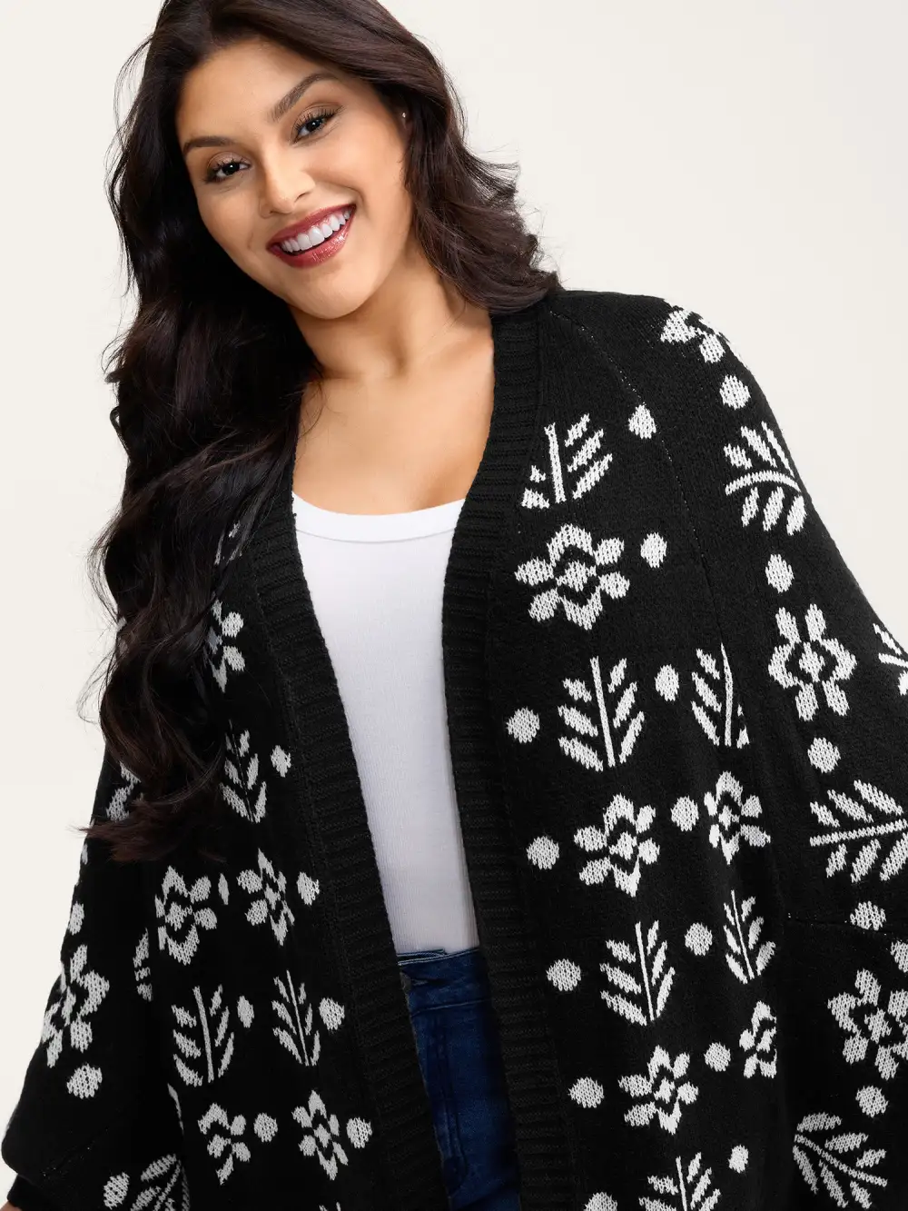 Floral Pattern Cloak-Style Cardigan