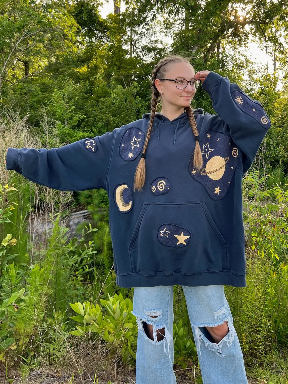 Blue Streetwear Leisure Hoodie Sweatshirts