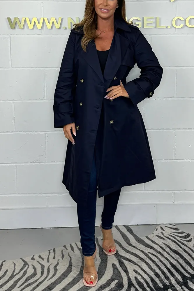 Long Mac Trench Coat With Tie Belt