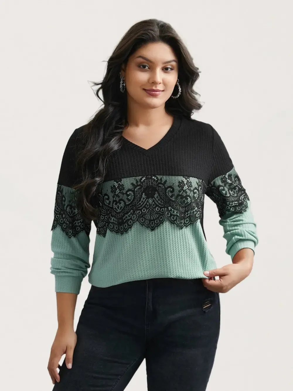 Crochet Lace Mesh Contrast Patchwork Top