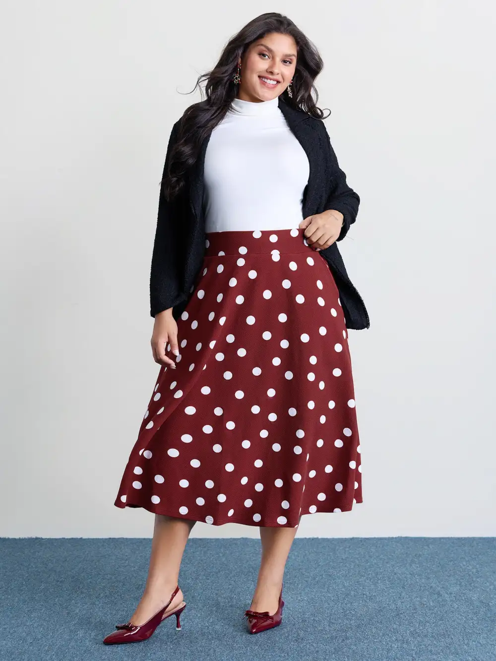 Polka Dots Flowy Holiday Midi Skirt