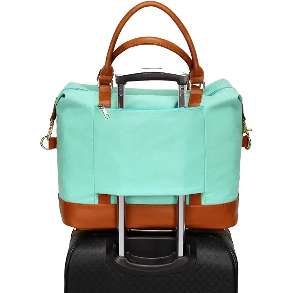 Ladies Canvas Weekender Bag Overnight Carry-on Tote Duffel in Trolley Handle