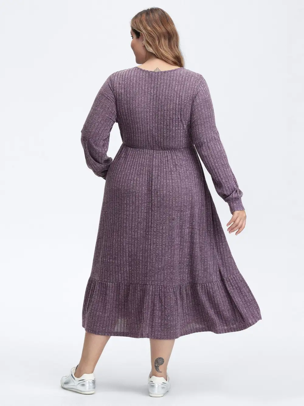 Stretchy Textured Lace Trim Midi Dress