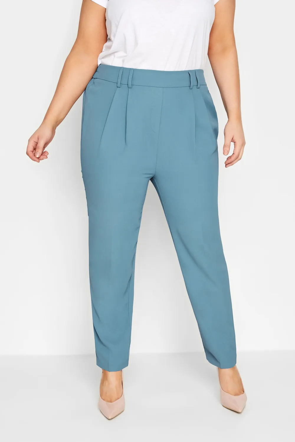 YOURS Curve Beige Brown Double Belted Tapered Trousers