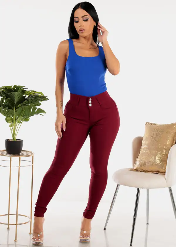 MX JEANS Hyper Stretch Butt Lifting Skinny Pants Burgundy