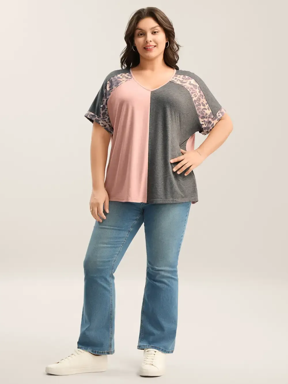 Leopard Print Color Contrast T-Shirt