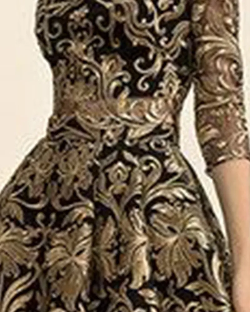 Shiny lace dress round neck