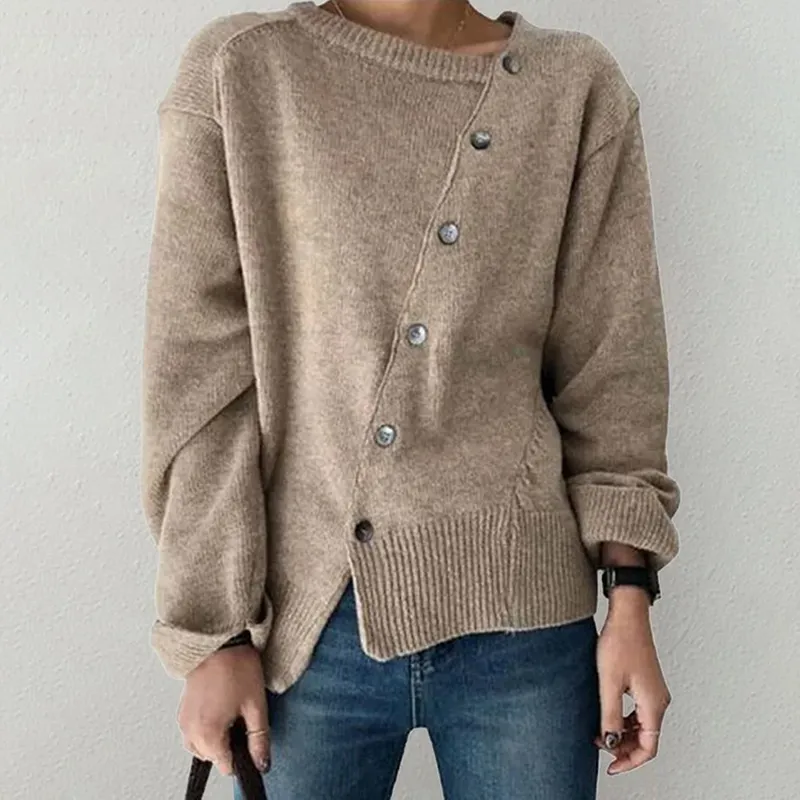 Loose Casual Solid Color Buttoned Sweater